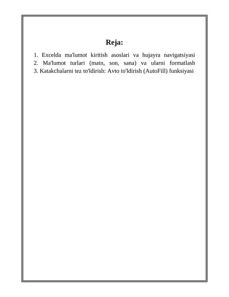 EXCEL ELEKTRON JADVALLAR BILAN ISHLASH 2