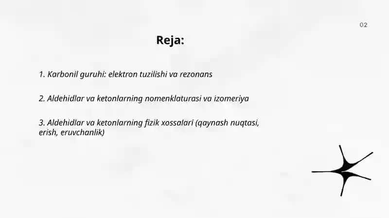 Karbonil birikmalar. Aldegidlar va ketonlar. Karbon kislotalar va ularning hosilalari 2