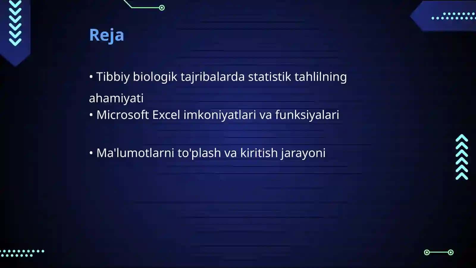 Microsoft Excel elektron jadval muharriri yordamida tibbiy biologik tajriba natijalarini statistik qayta ishlash va baholash. “Elektron sog‘liqni saqlash” kompleks axborot tizimi 2