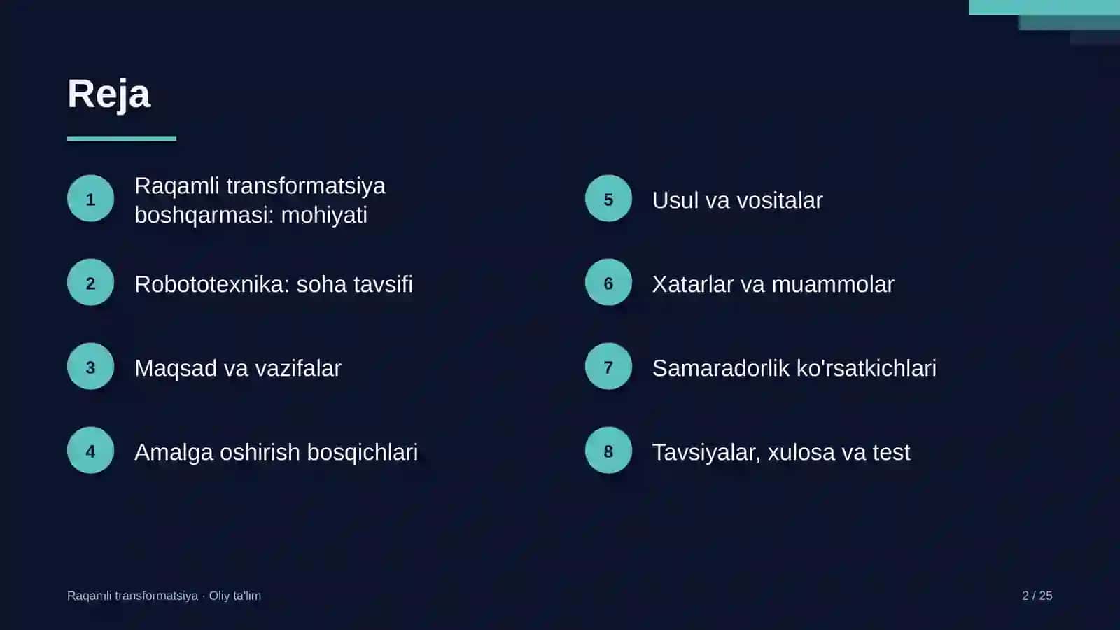 Robototexnikada raqamli transformatsiya boshqarmasini tashkil etish 2