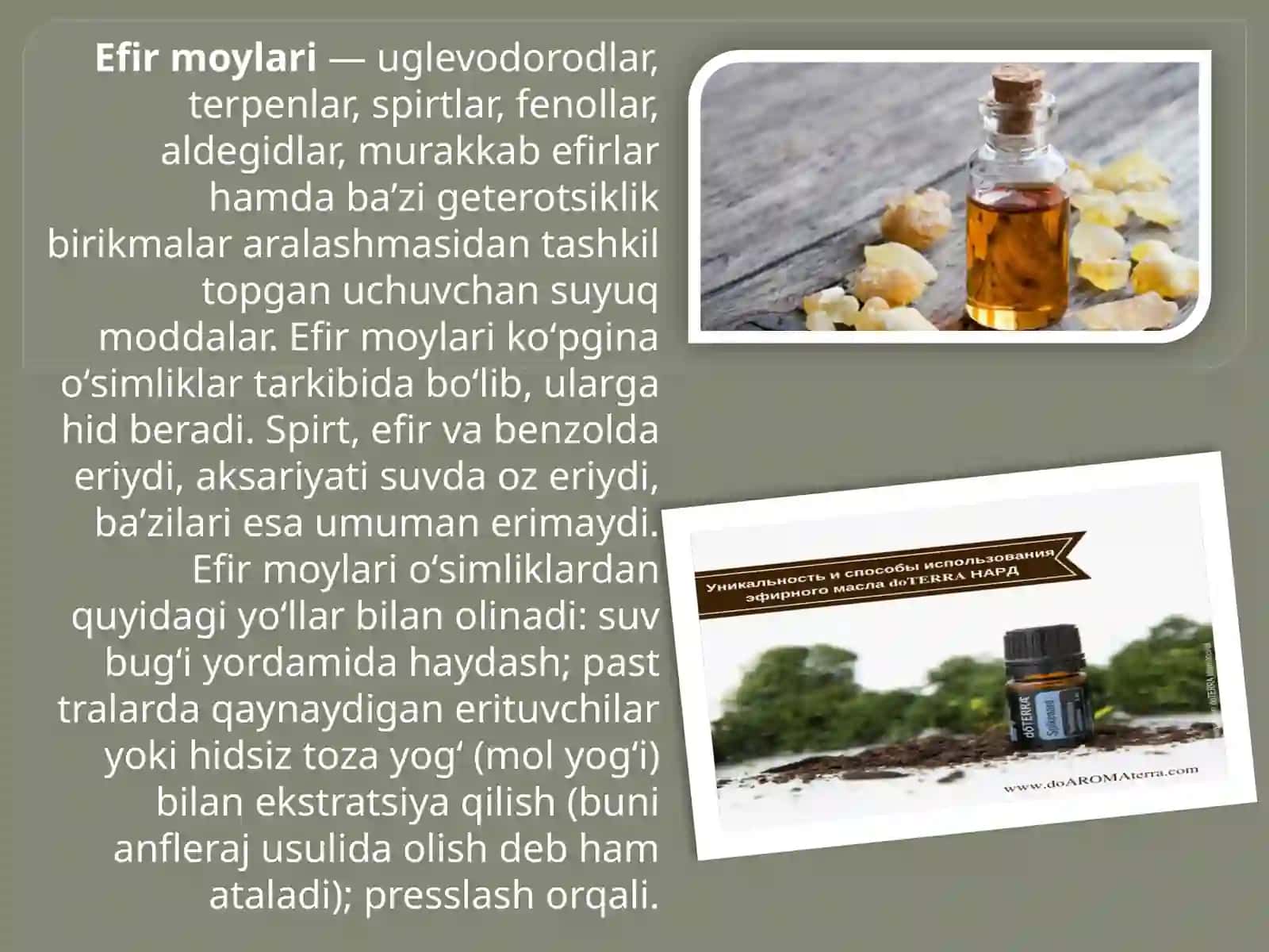 Efirmoylarini olish usullari 2