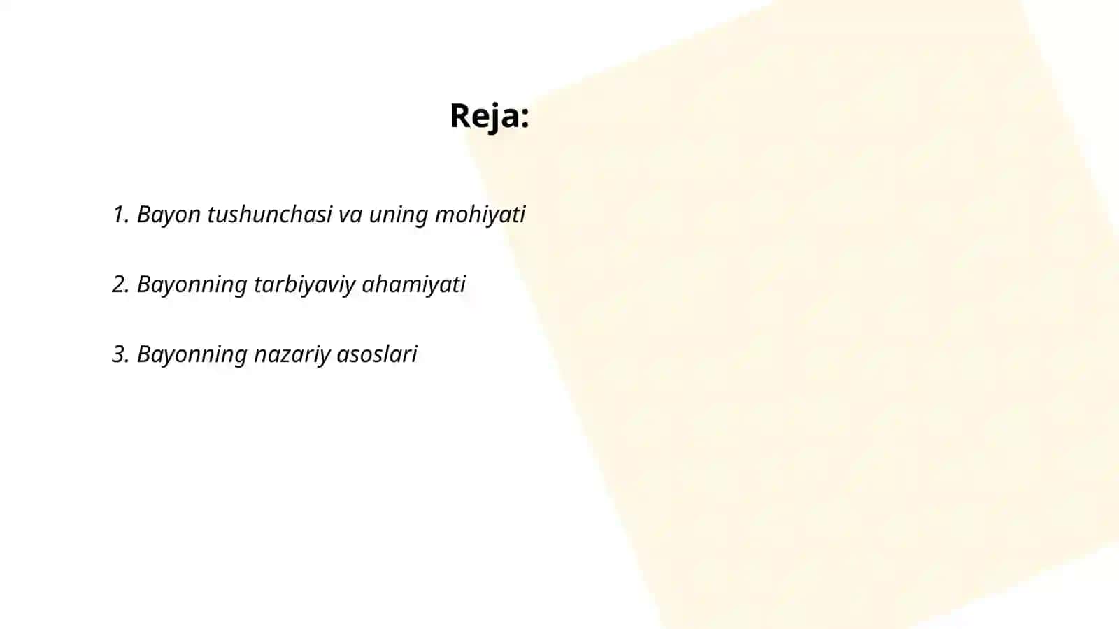 Bayon va uning turlari: ta'limiy va nazorat 2