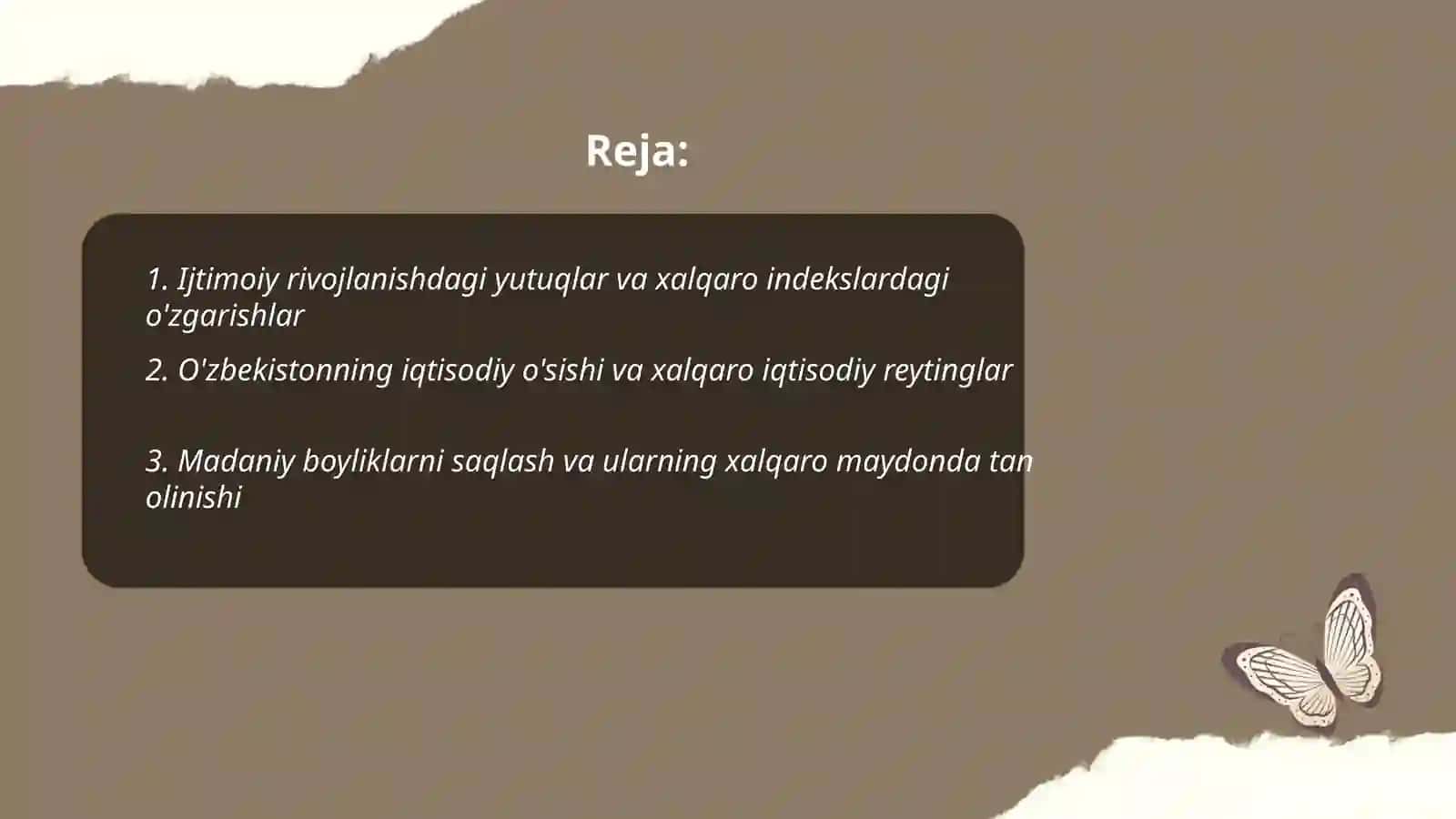 Yangi Oʻzbekistonning ijtimoiy - siyosiy, iqtisodiy va madaniy hayotida roʻy berayotgan oʻzgarishlarning xalqaro reyting va indekslarda aks etishi 2