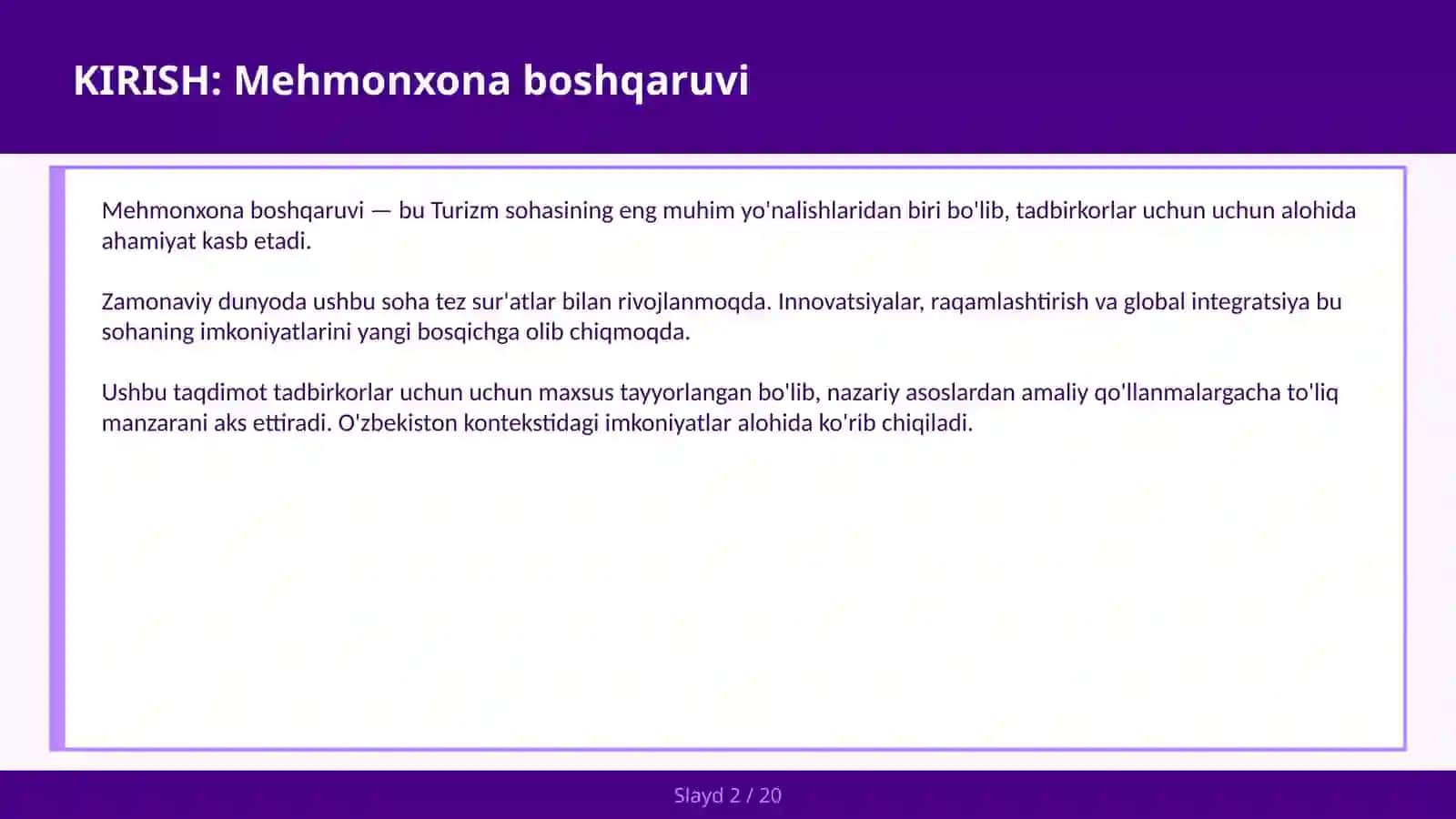 Mehmonxona boshqaruvchi 2
