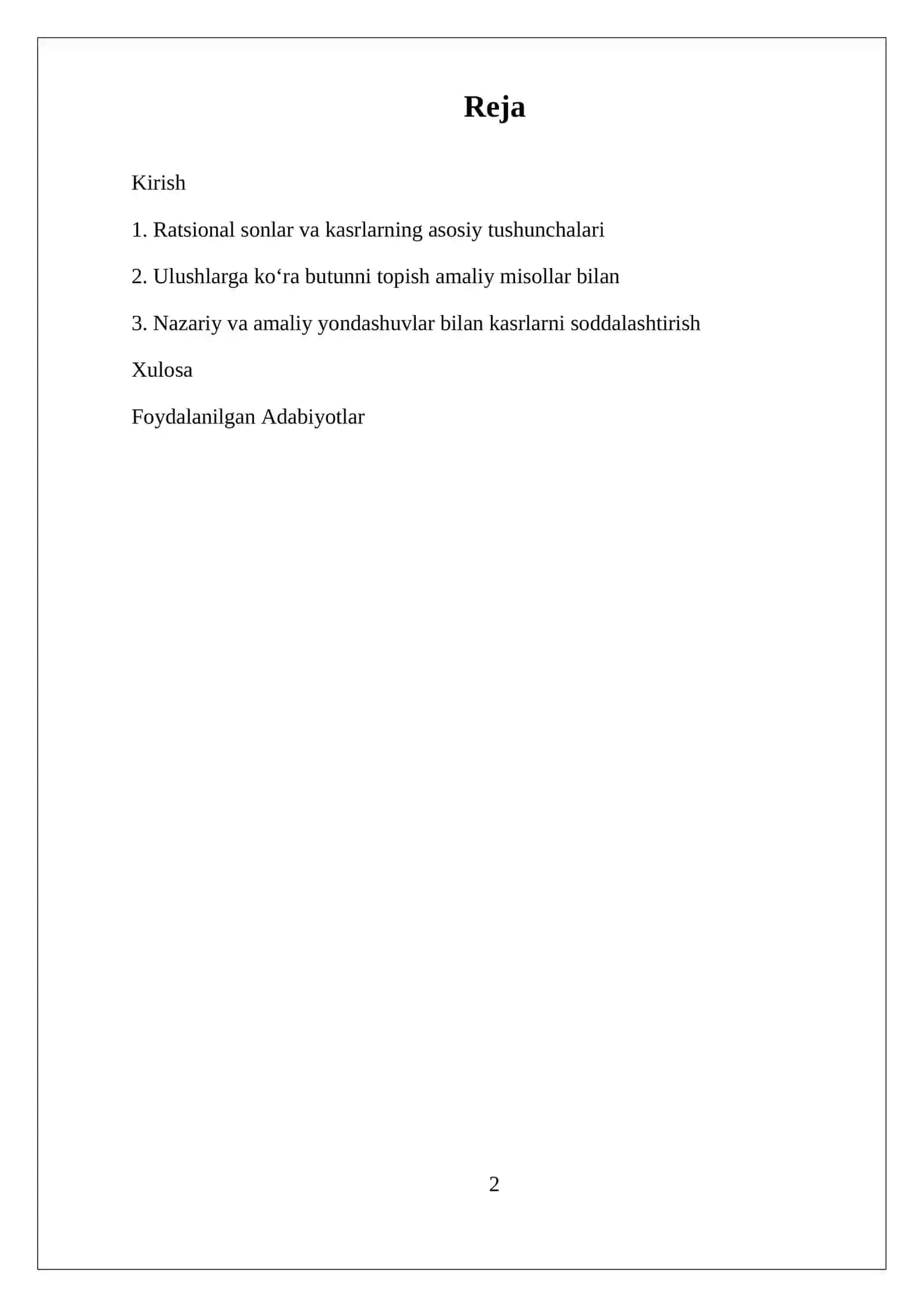 Ratsional Sonlar va Kasrlar 2