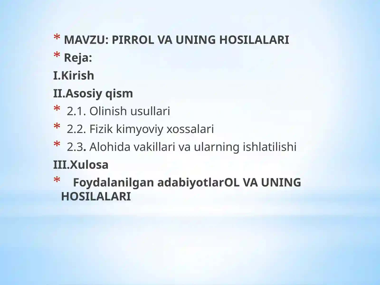 KIMYO:PIRrOLVA UNING HOSILALARI 2