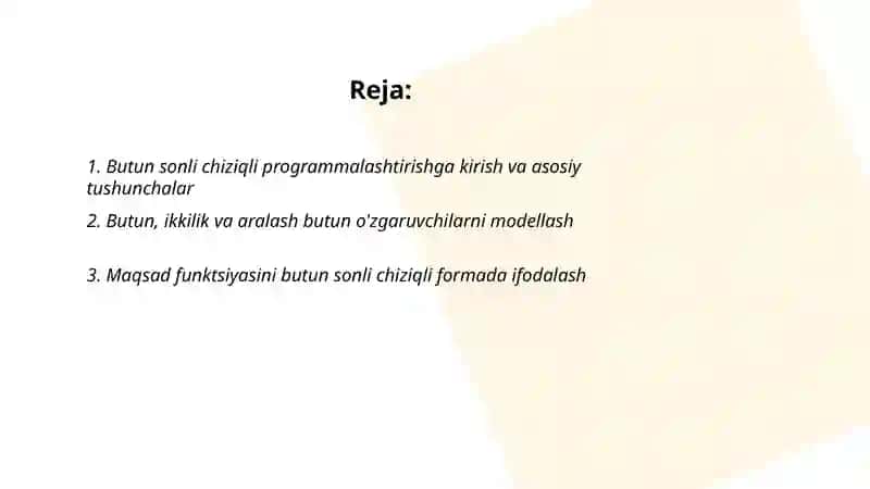 Butun sonli chiziqli programmalashtirish modellari 2