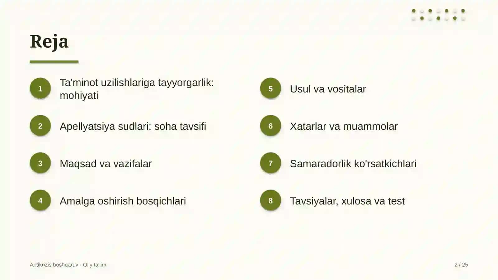 Antikrizis Boshqaruv · Oliy Ta'limesi 2