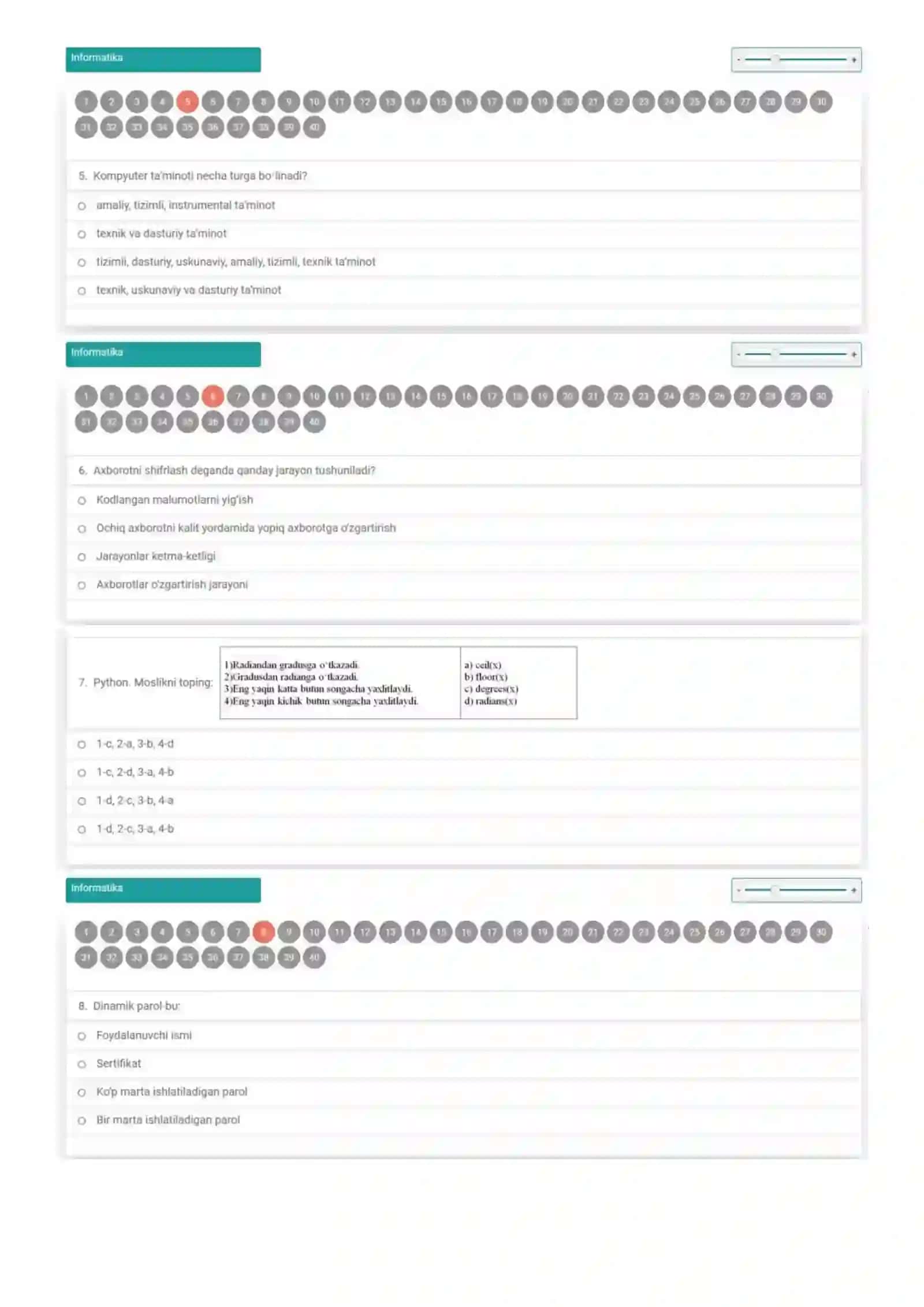 Informatika attestatsiya test savoli 2