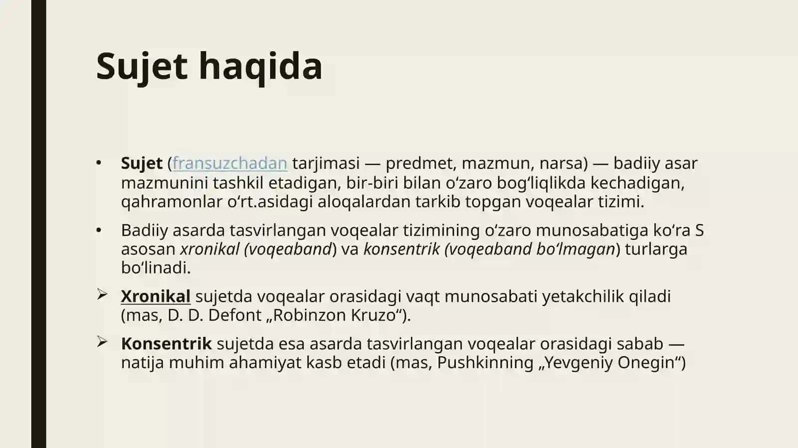 Badiiy asarda Sujet va uning turlari 2