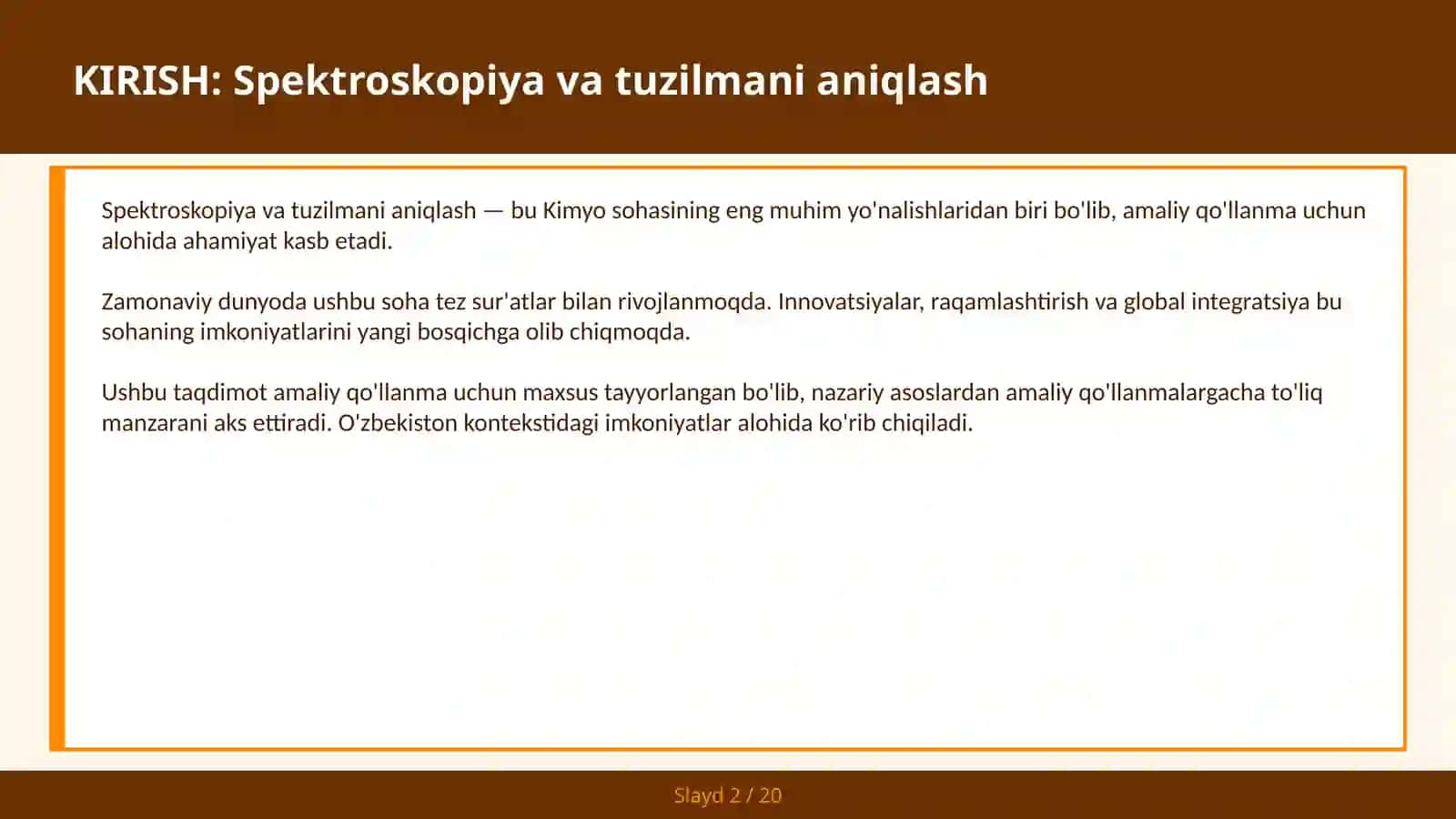 SPEKTROSKOPIYA VA TUZILMANI ANIQLASH 2