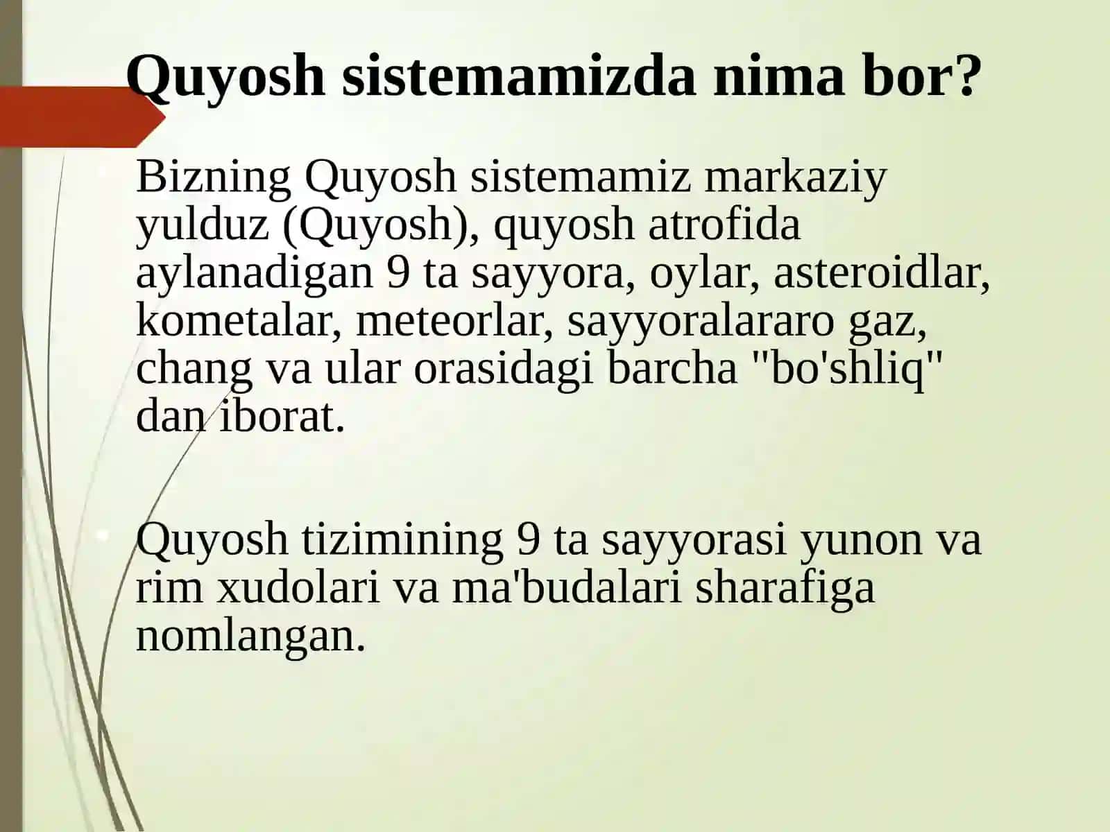 QUYOSH TIZIMI. YER SAYYORASI 2