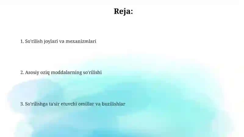 Oziq moddalarning qonga sòrilish mexanizmlari 2