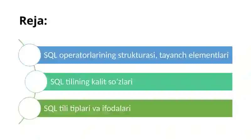 SQL Tilidagi ma'lumotlar ustida turli amallar bajarish 2