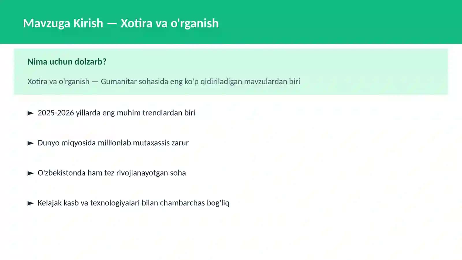 Xotira va o'rganish 2