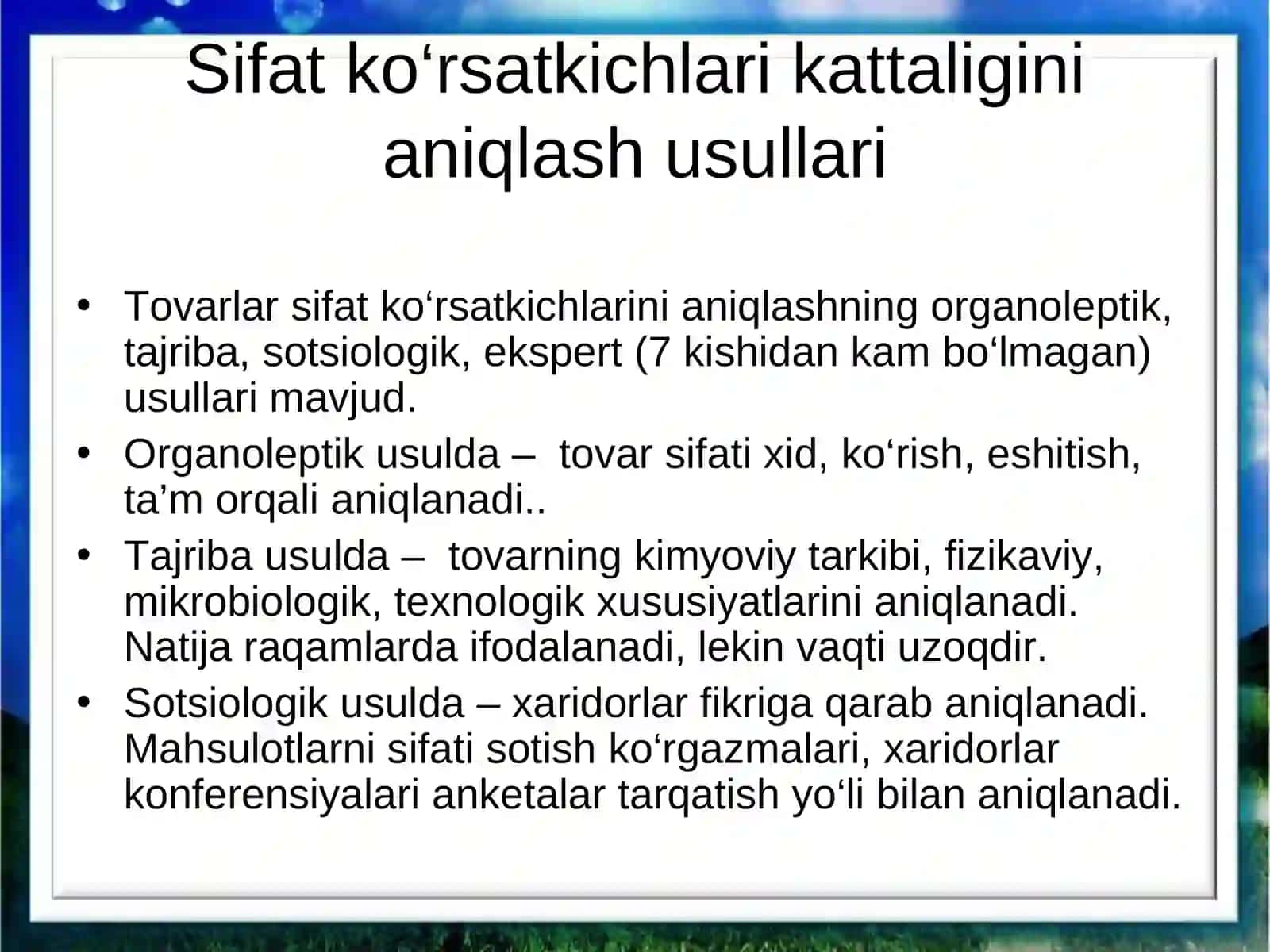 Mahsulot sifatini nazorat qilish 2