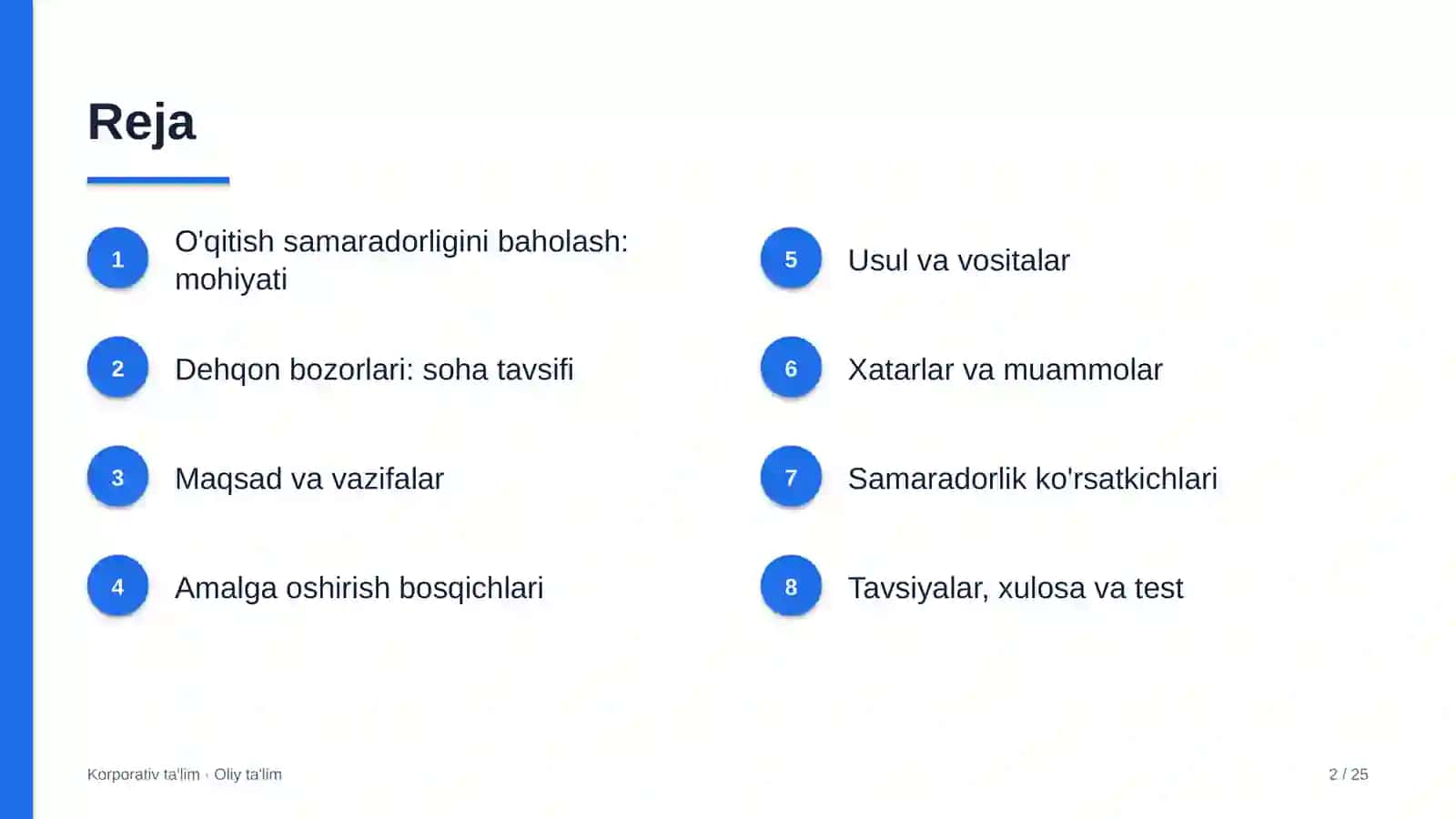 Dehqon bozorlarida o'qitish samaradorligini baholash 2