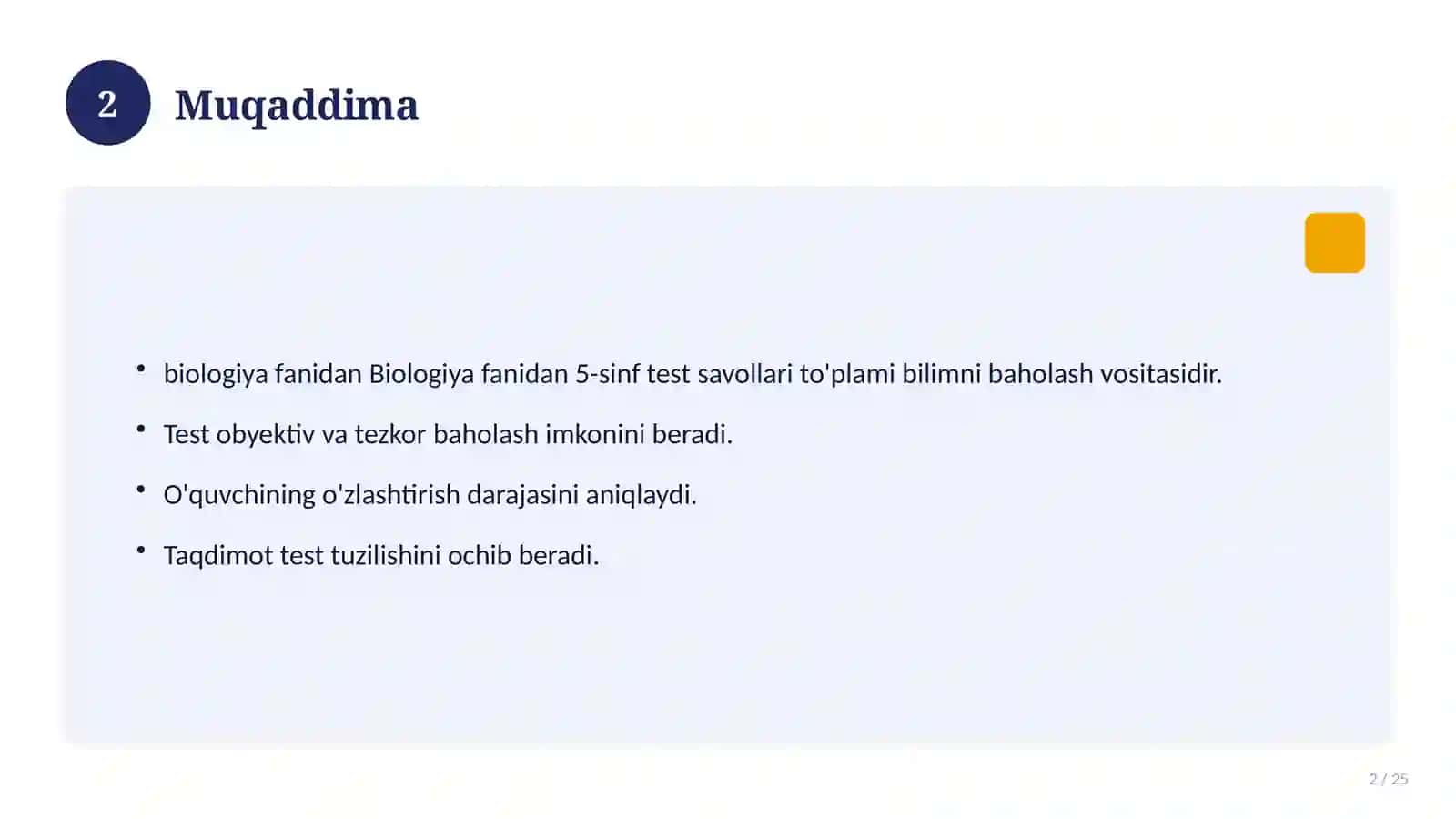 Biologiya fanidan 5-sinf test savollari to'plami 2