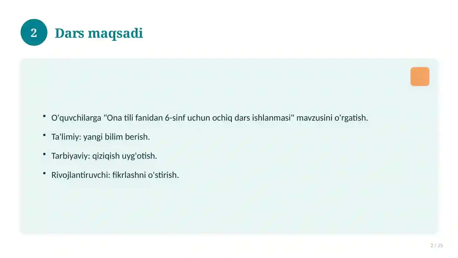 Ona tili fanidan 6-sinf uchun ochiq dars ishlanmasi 2