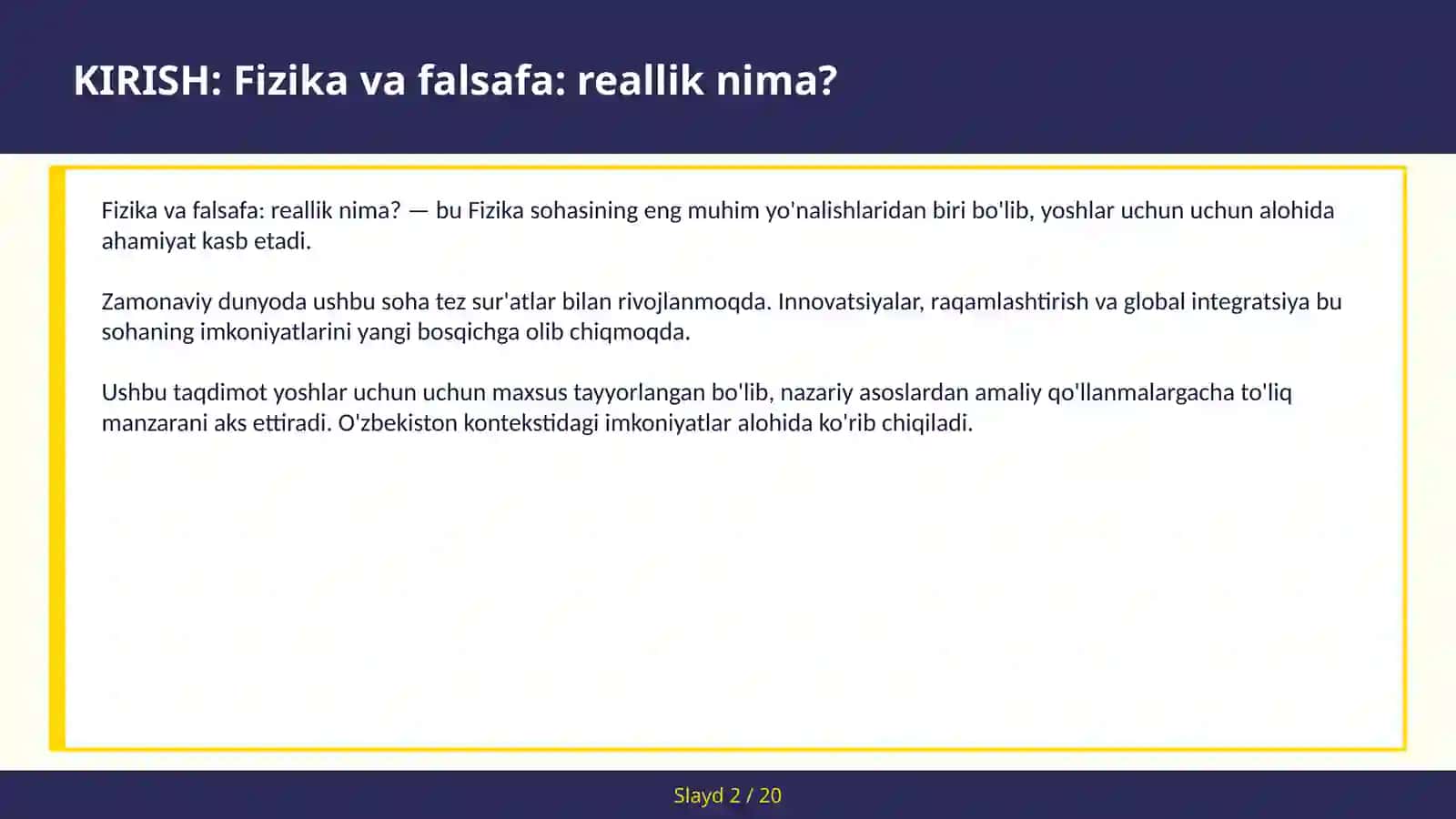 FIZIKA VA FALSAFA: REALLIK NIMA? 2