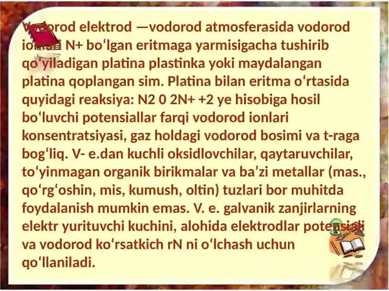Vodorod elektrodi.Gal'vanik element haqida tushuncha. O'ta kuchlanish. 2