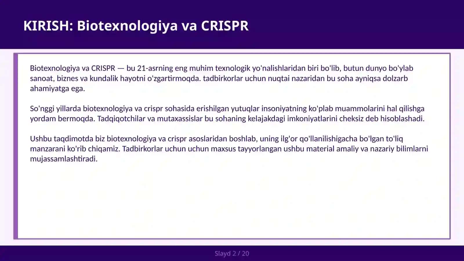 BIOTEXNOLOGIYA VA CRISPR 2