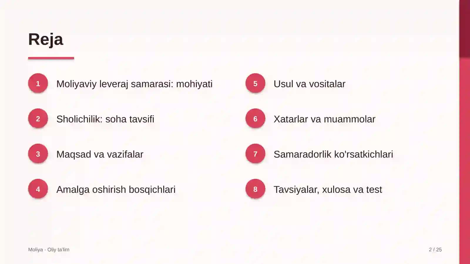Sholichilikda moliyaviy leveraj samarasi 2