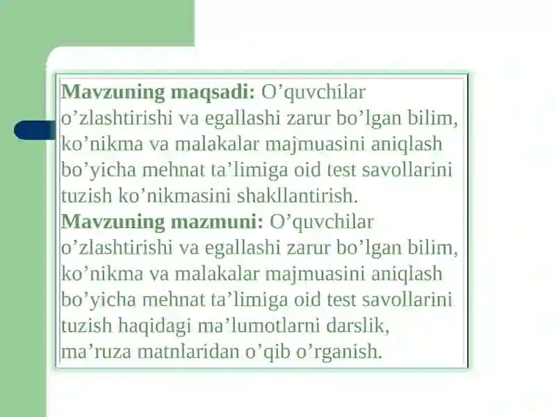 Test savollarini tuzish 2