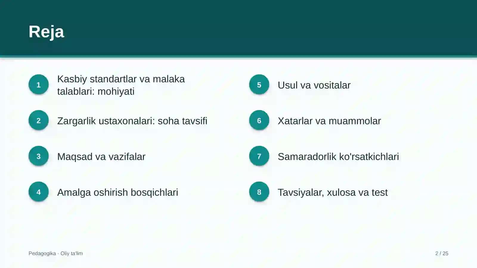 Zargarlik ustaxonalarida kasbiy standartlar va malaka talablari 2