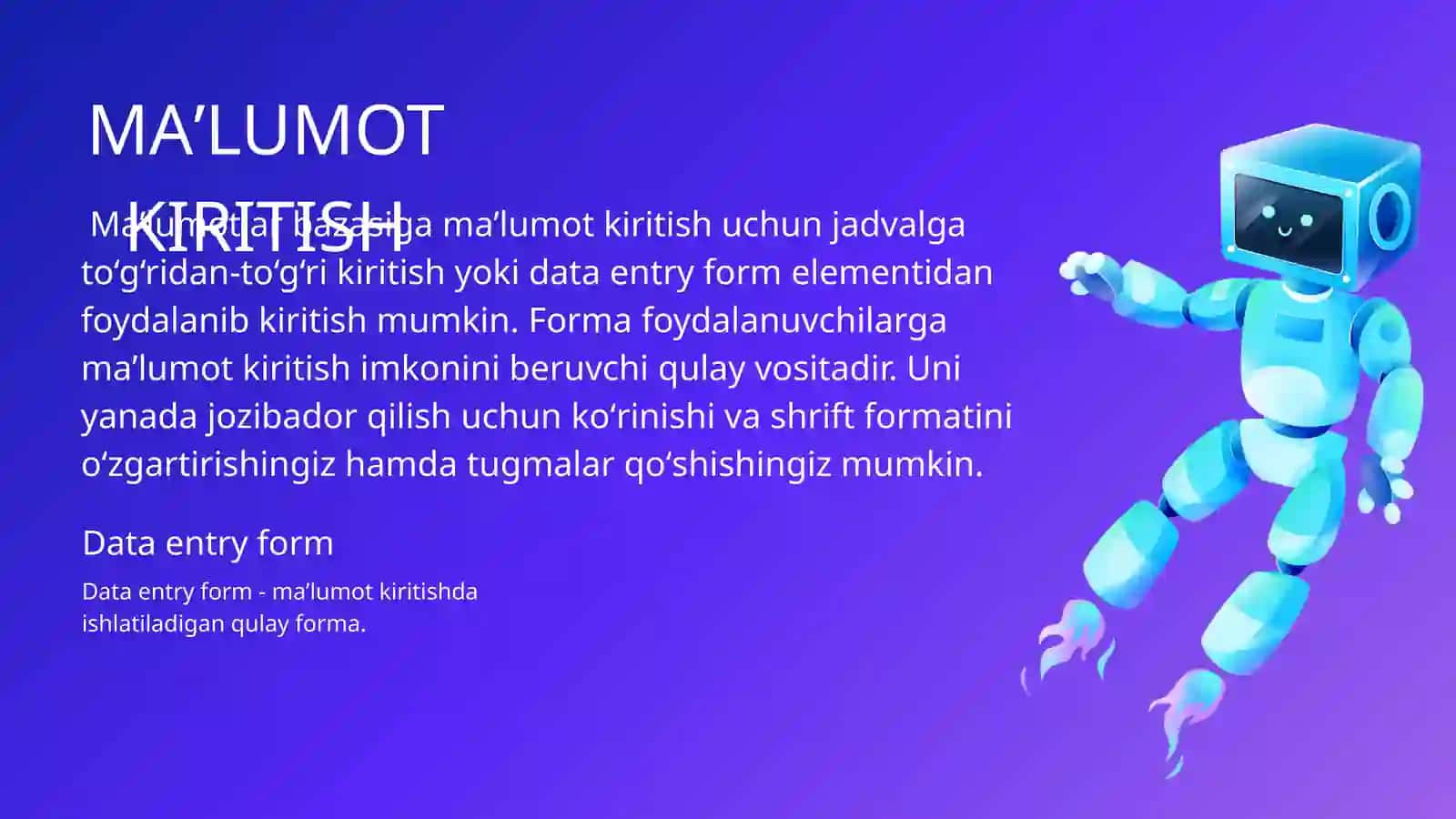 MAʼLUMOT KIRITISH FORMASINI YARATING 2