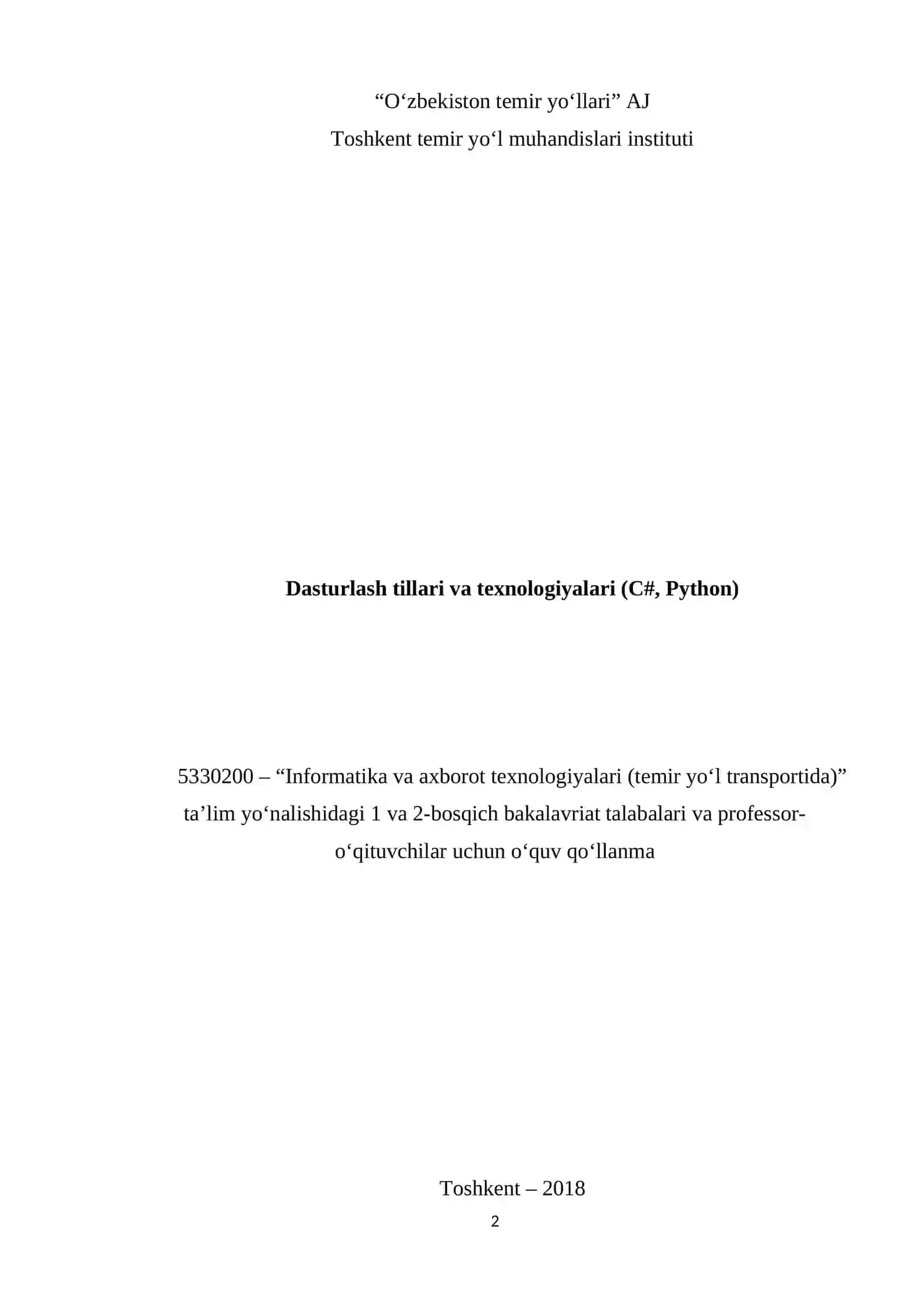 Dasturlash tillari va texnologiyalari (C#, Python) 2