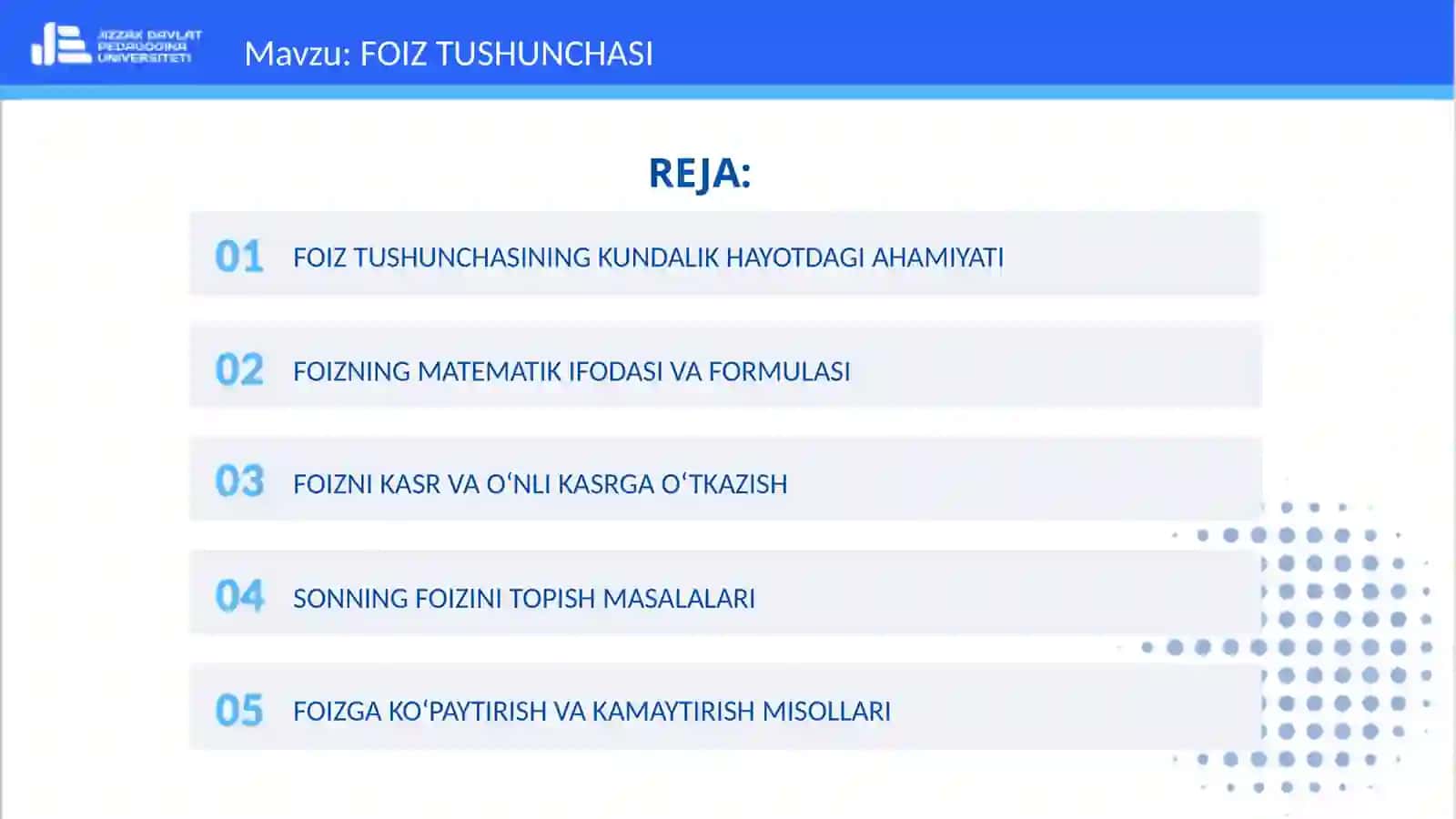 FOIZ TUSHUNCHASI 2