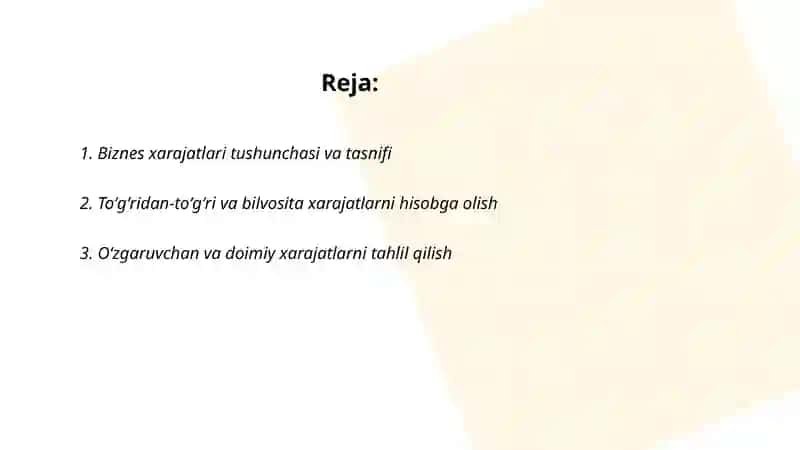 Biznes xarajatlarini hisobga olish va taqsimlash 2