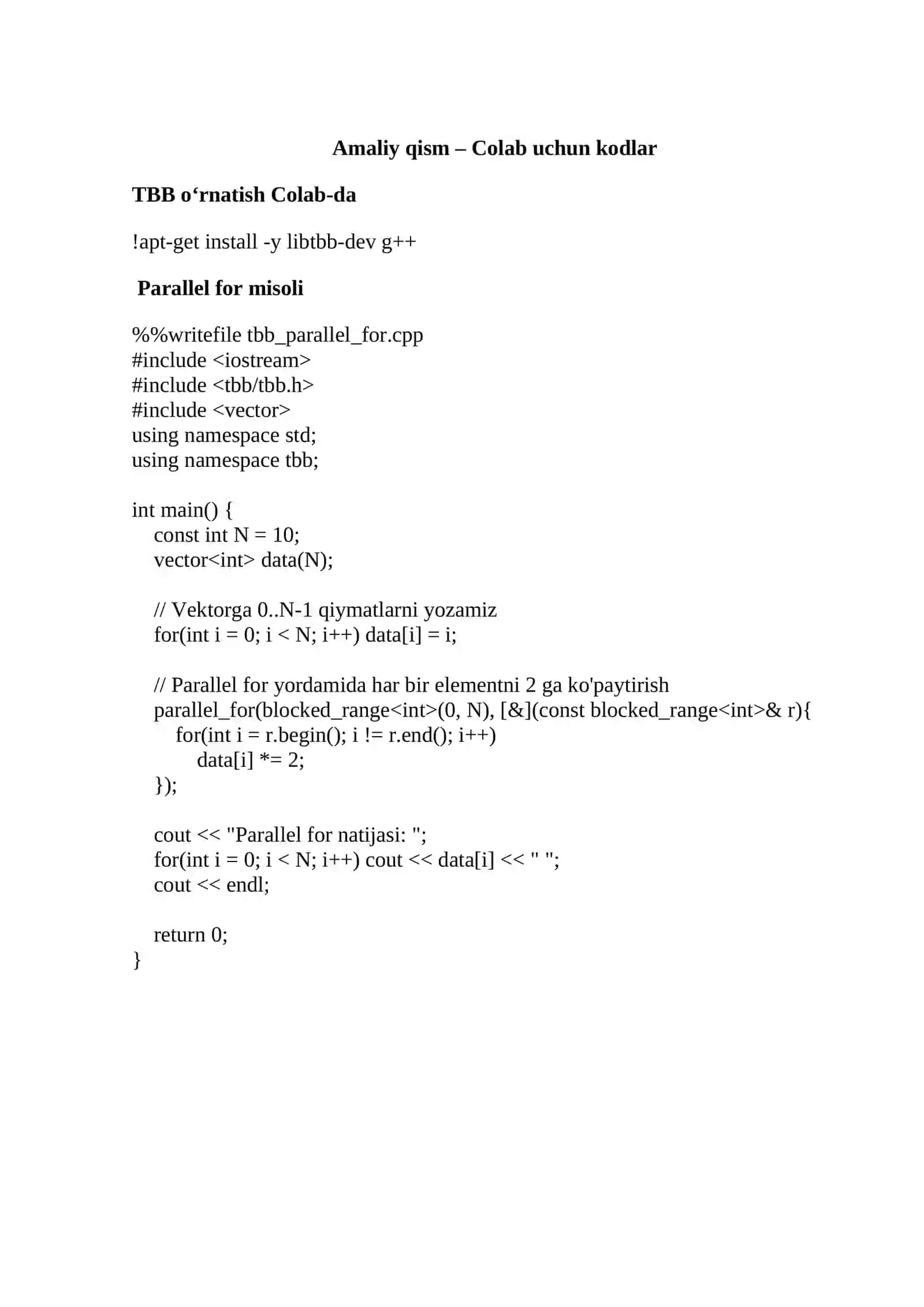 Intel Threading Building Blocks yordamida parallel dasturlash. 2
