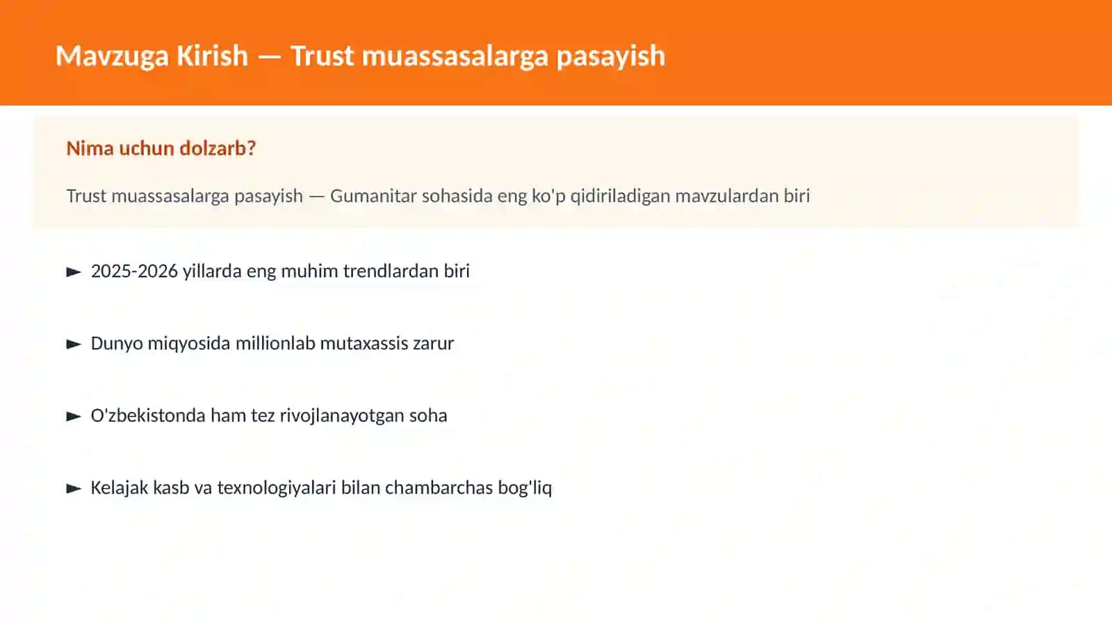 Trust muassasalarga pasayish 2