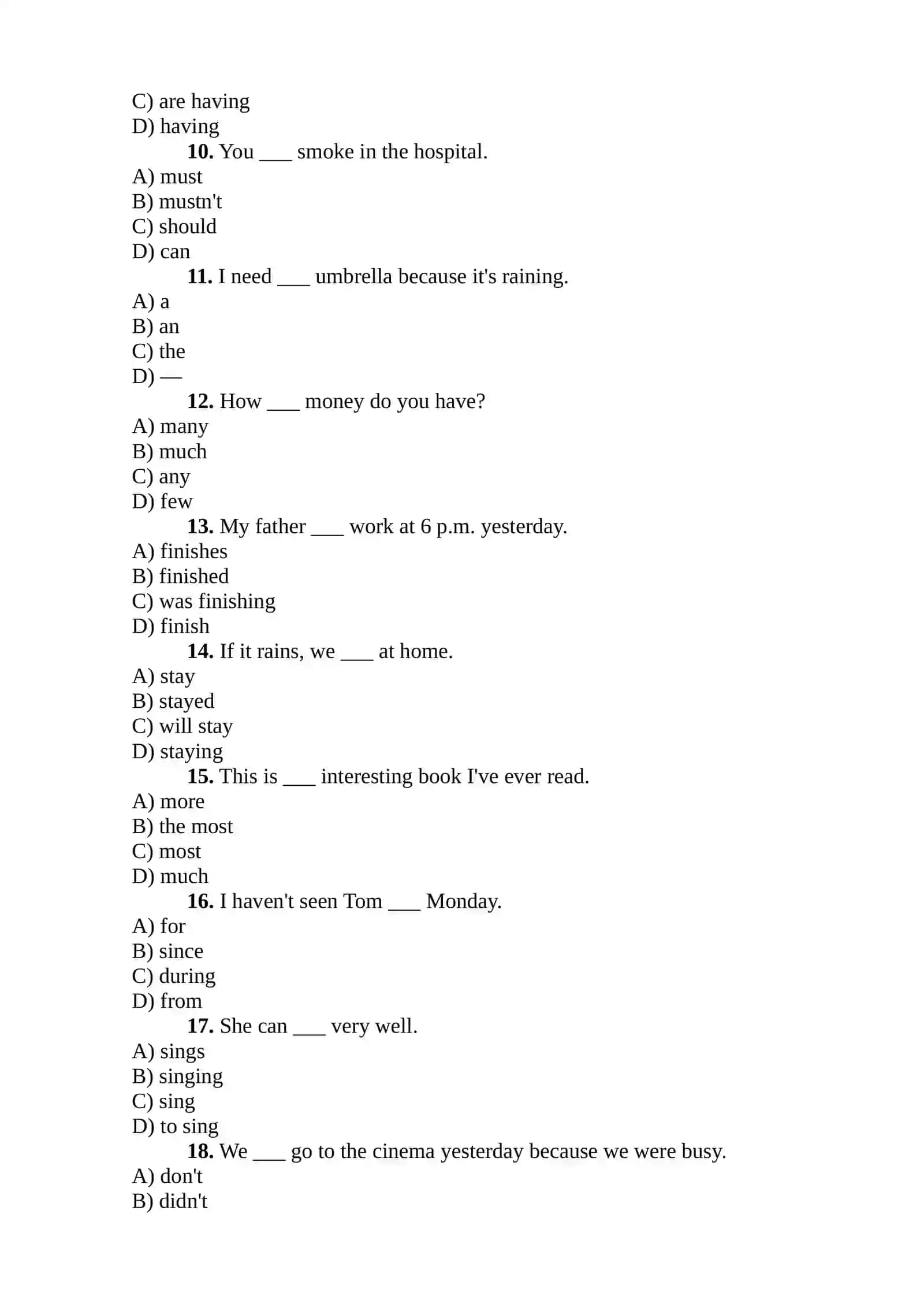 Pre-Intermediate English Test 2