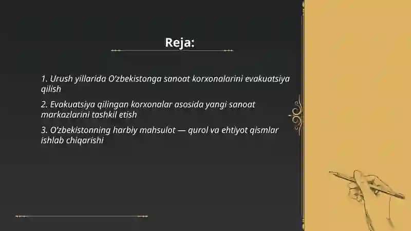 Urush yillarida Oʻzbekiston sanoati 2