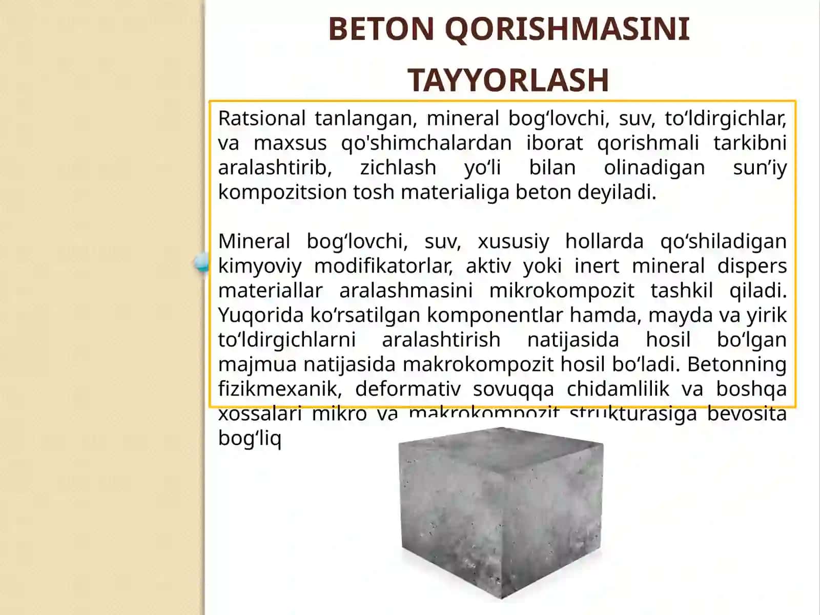 Beton qorishmasini tayyorlash haqida 2