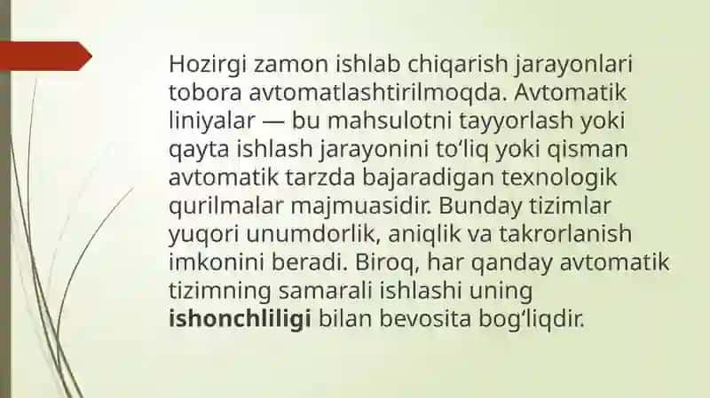Avtomatik liniyalarning ishonchliligi 2