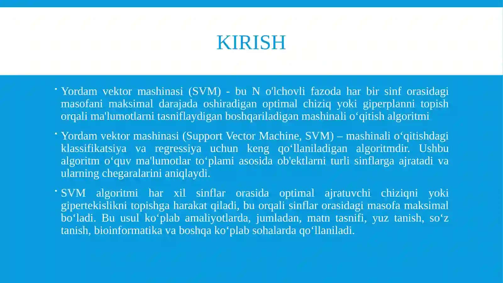 Tasniflashalgoritmlari. Supportvektormashinasi(SVM). Random forest. Decision tree 2