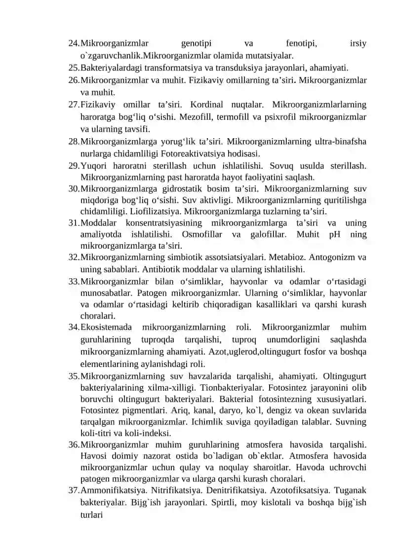 Mikrobiologiya va Virusologiya Fanidan Umumiy Savollar Banki 2