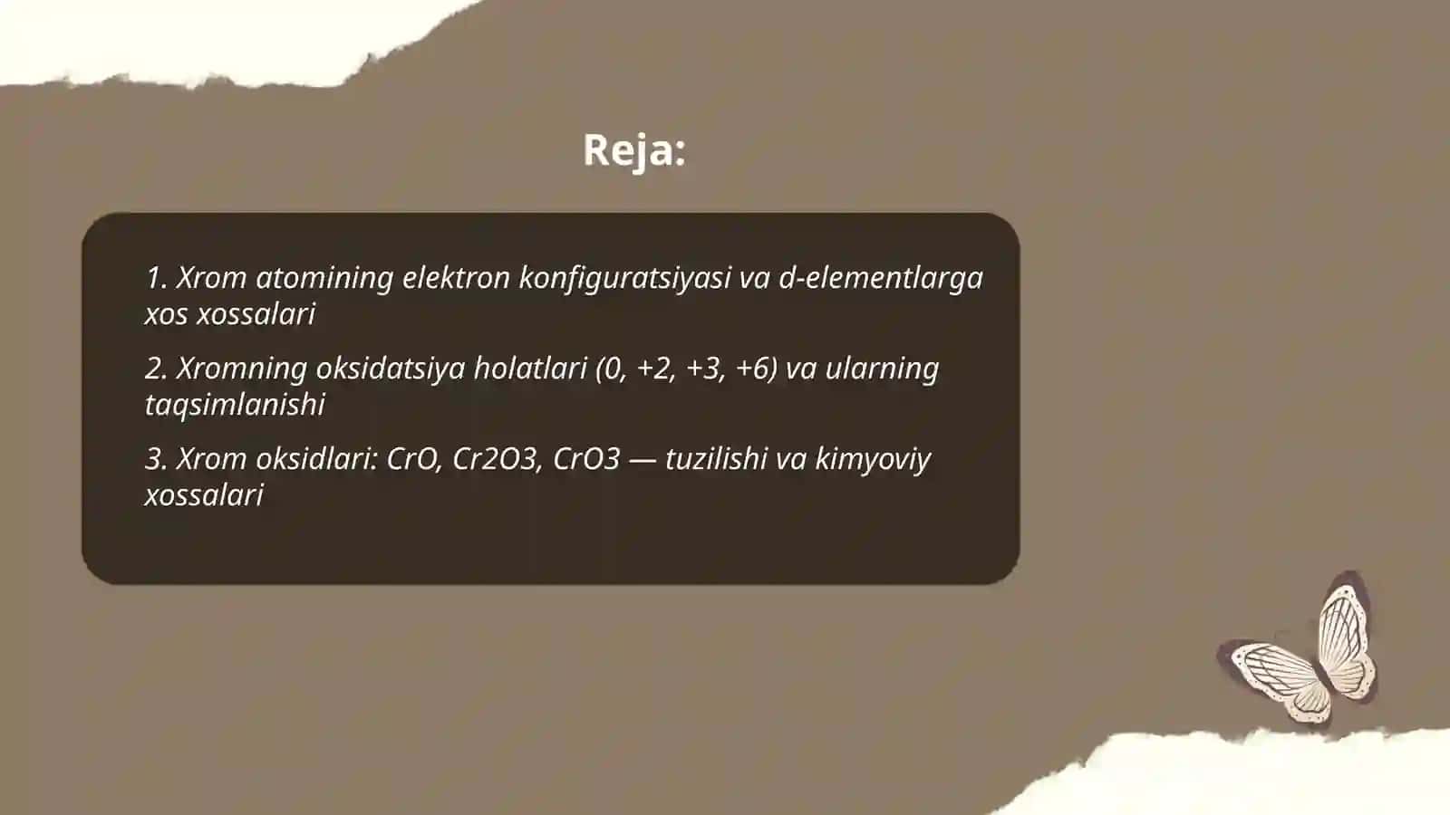 Xrom birikmalari va ularning xossalarini o’rganish 2