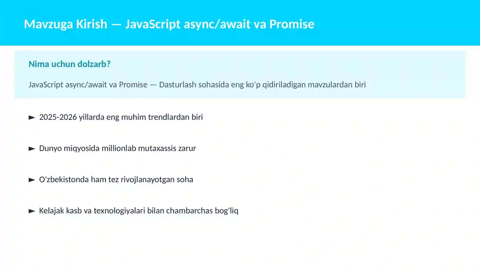 JavaScript async/await va Promise 2