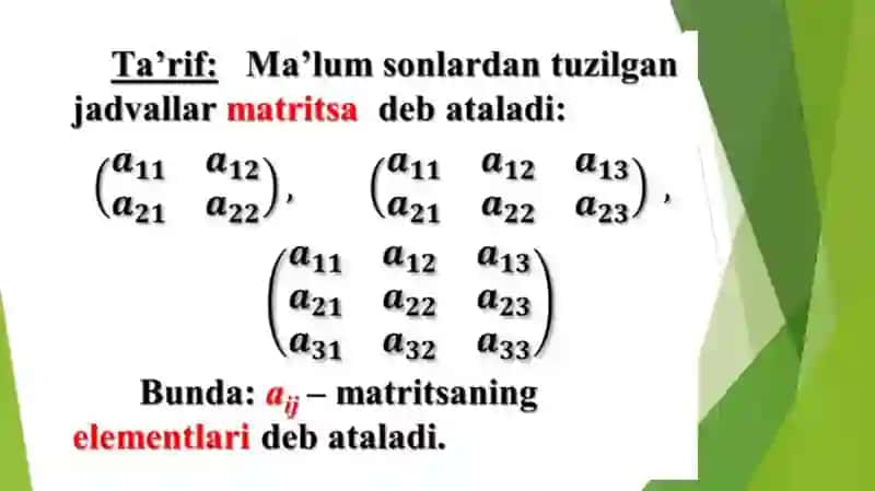 Matritsalar va ular ustida amallar. Determinantlar 2