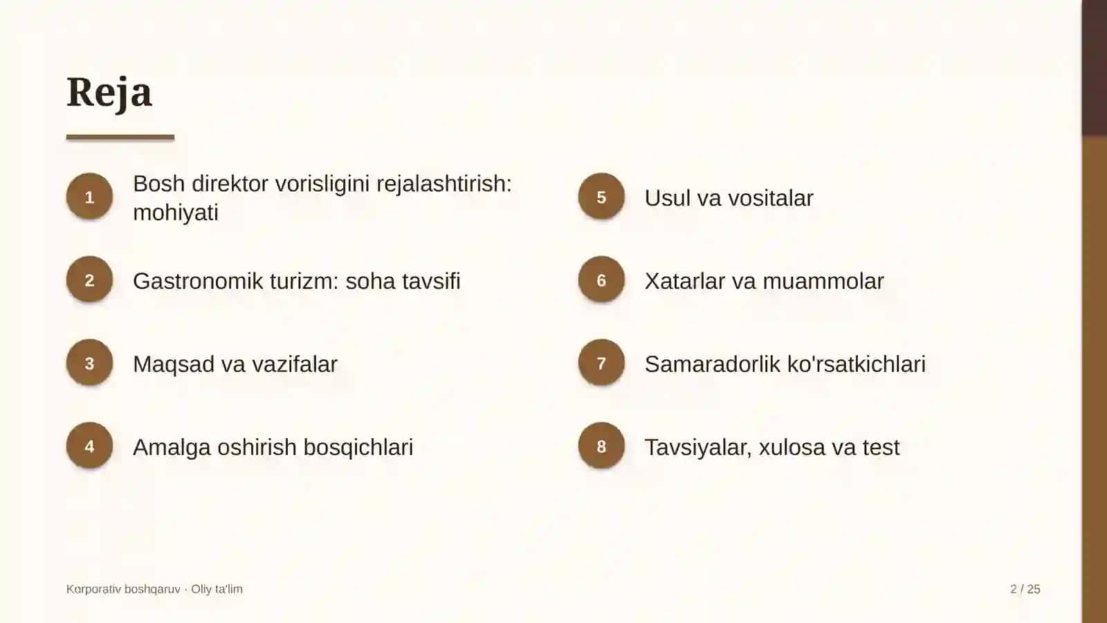 Gastronomik turizmda bosh direktor vorisligini rejalashtirish 2