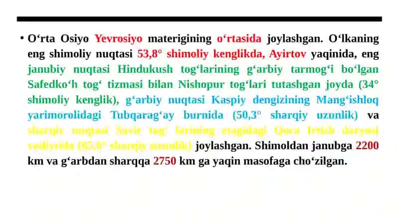O‘RTA OSIYO TABIIY O‘LKASI 2