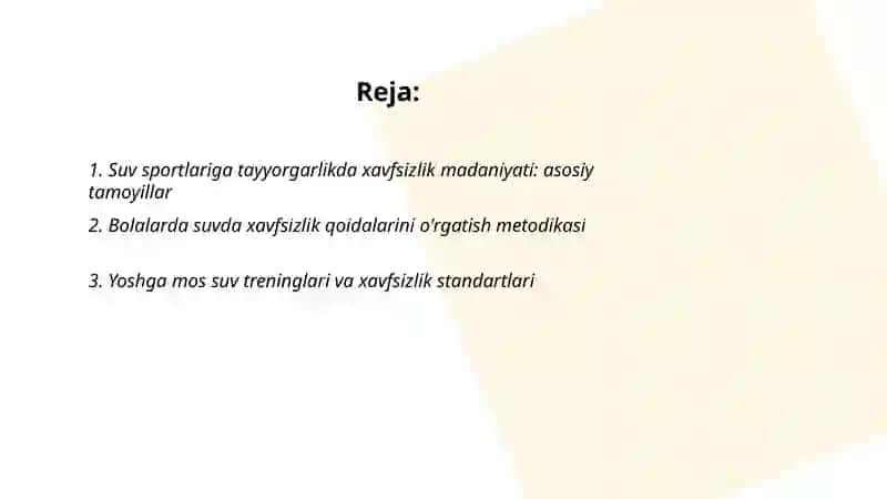 Suv sportiga tayyorlashda xavfsizlik qoidalarini oʻrgatish 2