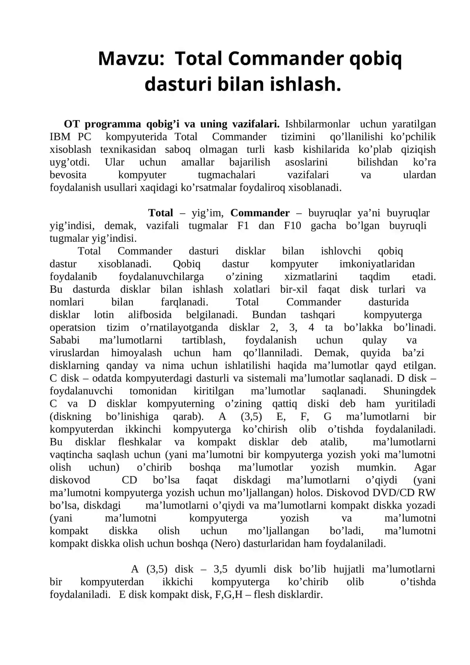Total Commander qobiq dasturi bilan ishlash 2