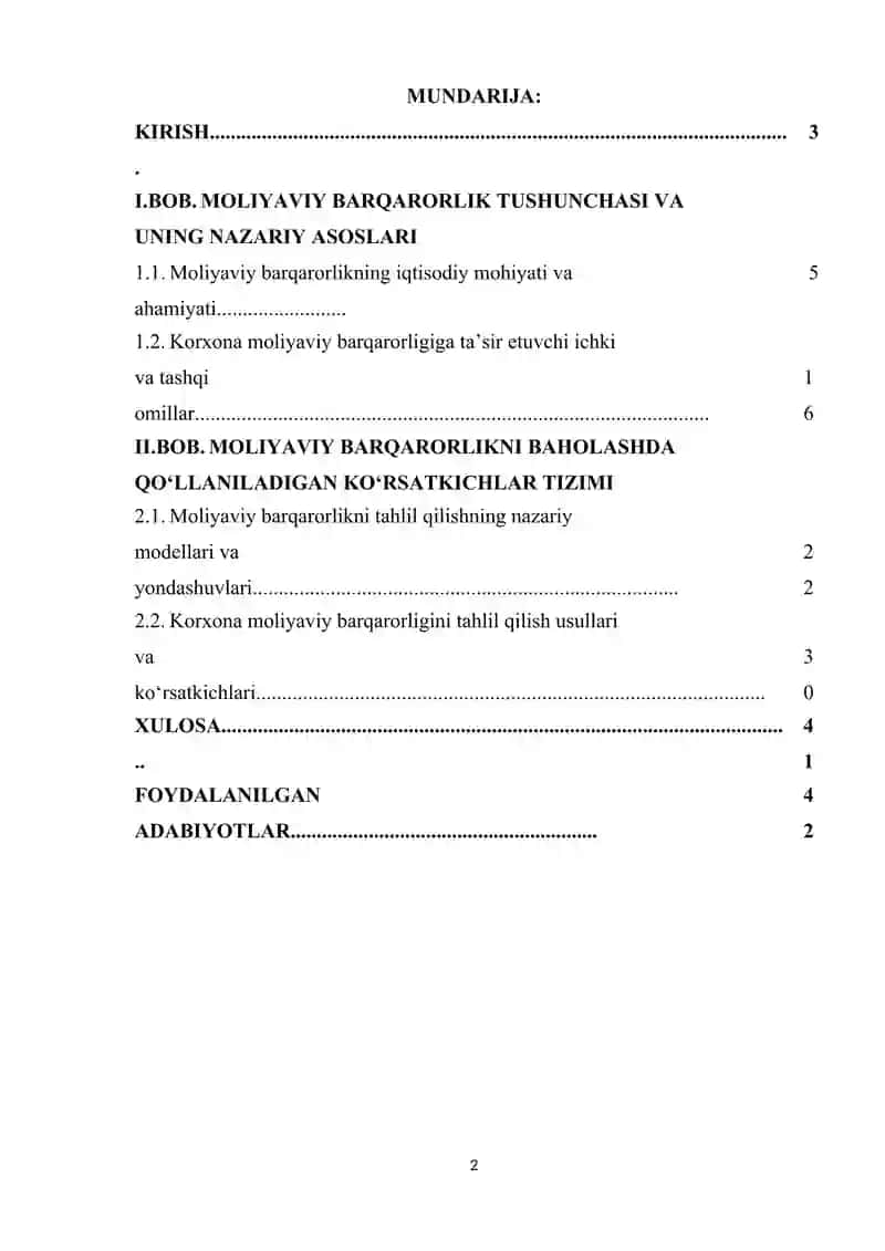 MOLIYAVIY BARAQARORLIK TAHLILI. 2