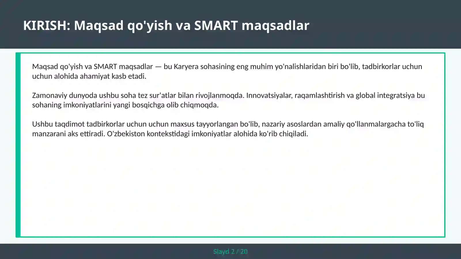 Maqsad Qo'lish va SMART Maqsadlar 2